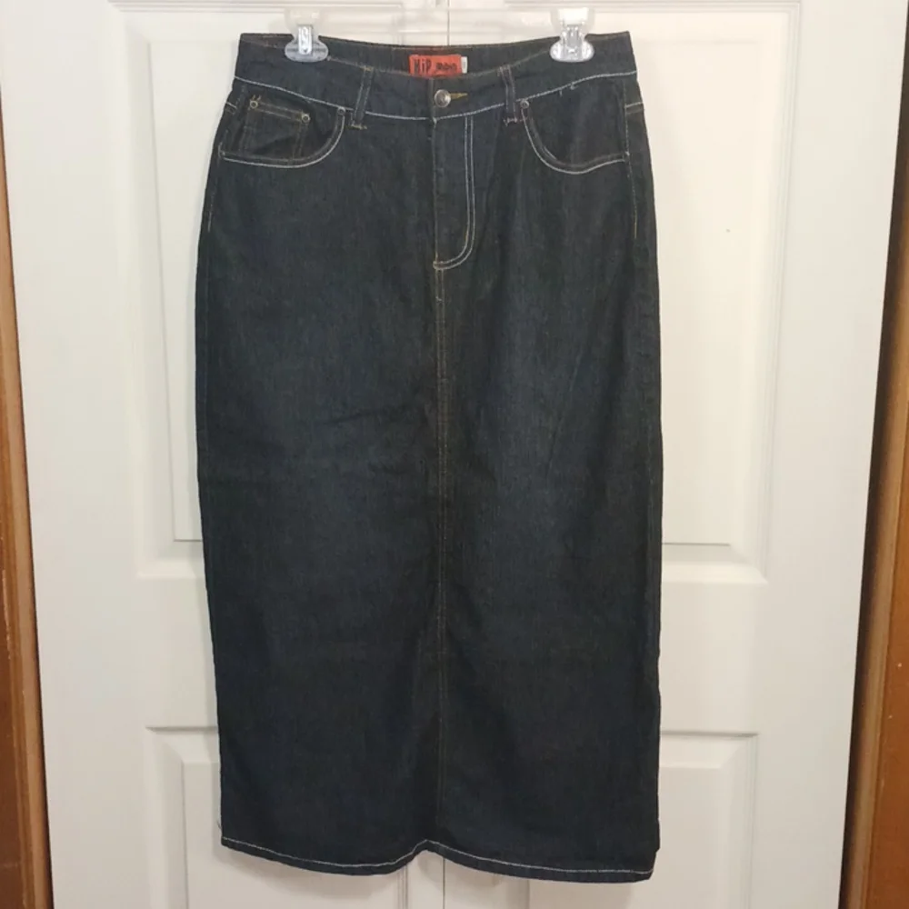 Hip Jeans 5-pocket dark denim jean maxi skirt -  9 - stonewash black
